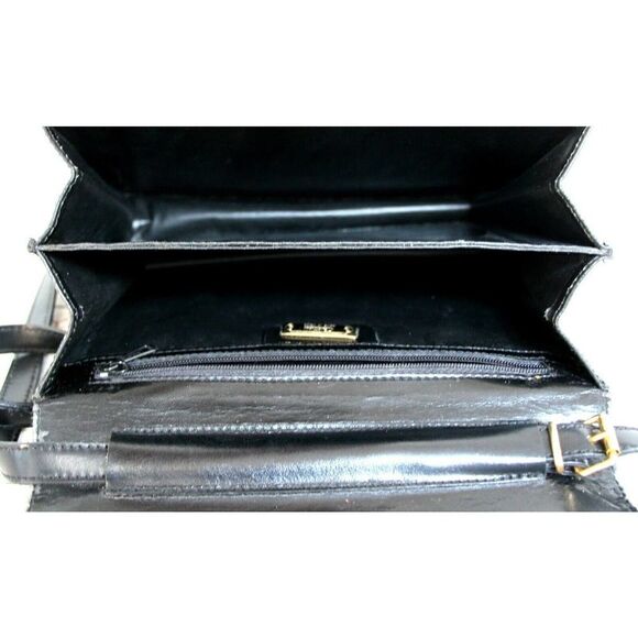 CRISTIAN Italy BLACK SMOOTH GENUINE LEATHER FLAP SHOULDER BAG CROSSBODY CLUTCH - Picture 10 of 12
